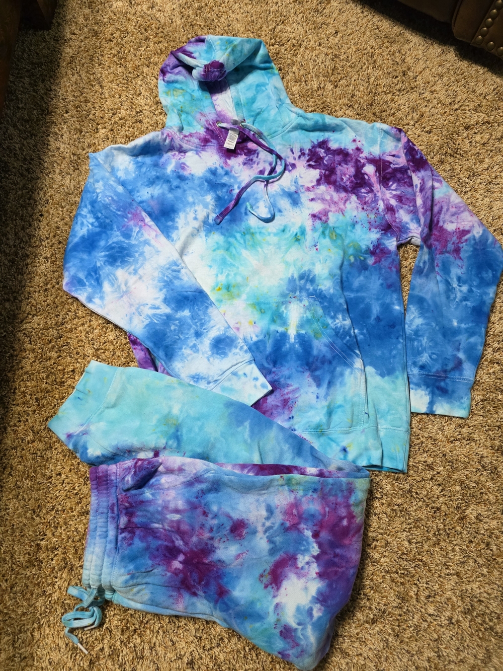 Tie-Dye Adult Hoodie & Jogger Set - Blue, Purple, Teal